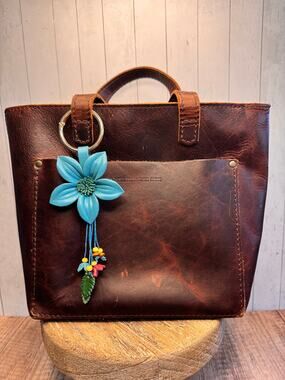 Bright Blue Flower Daisy Purse Charm Genuine Leather Flower Blue Bag Charm NEW!